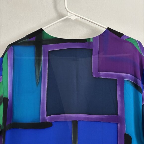 NEW Drapers & Damons Blue and Purple Silk Kimono Front Clasp Women’s Size Large - Picture 8 of 8